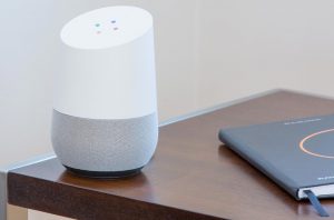 Google Home device on a desk